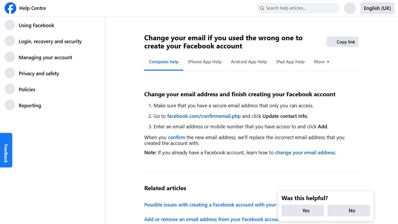Change your email if you used the wrong one to create your Facebook account Facebook Help Centre